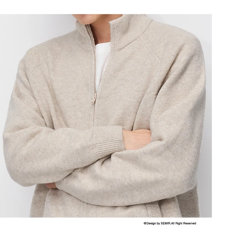 Semir Men Cardigan Knit Loose Mock Neck Raglan Sleeve 2026 Autumn Couple Style Sweater Outerwear Soft Daily Layer