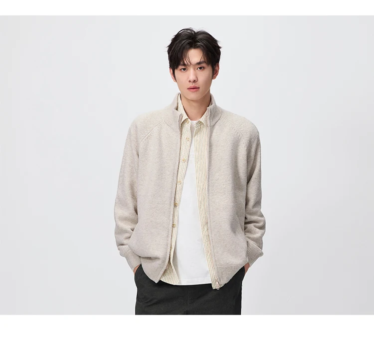 Semir Men Cardigan Knit Loose Mock Neck Raglan Sleeve 2026 Autumn Couple Style Sweater Outerwear Soft Daily Layer