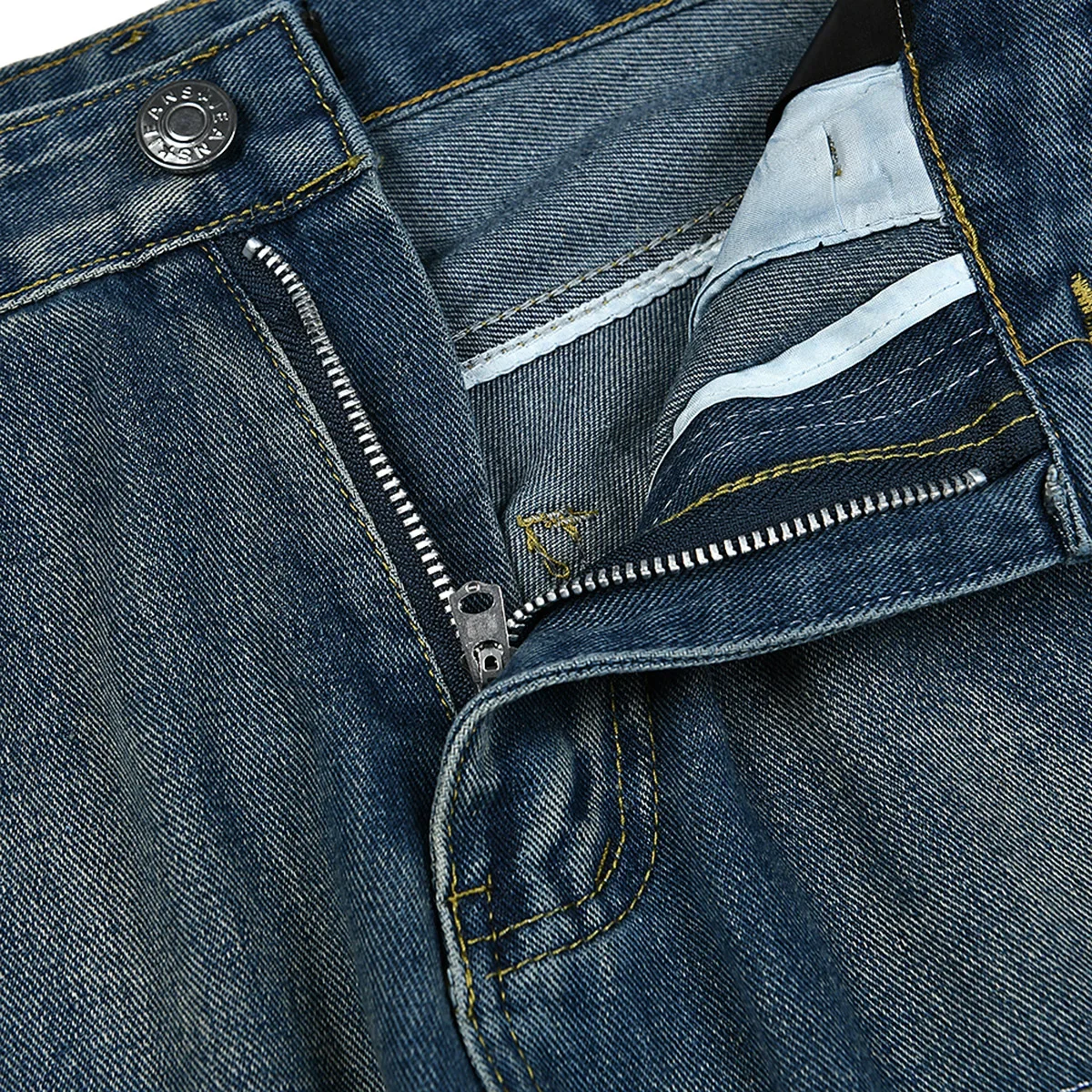 High Street Letter Embroidery Washed Blue Baggy Jeans for Men Straight Vintage Loose Casual Denim Pants Oversized Ropa Hombre