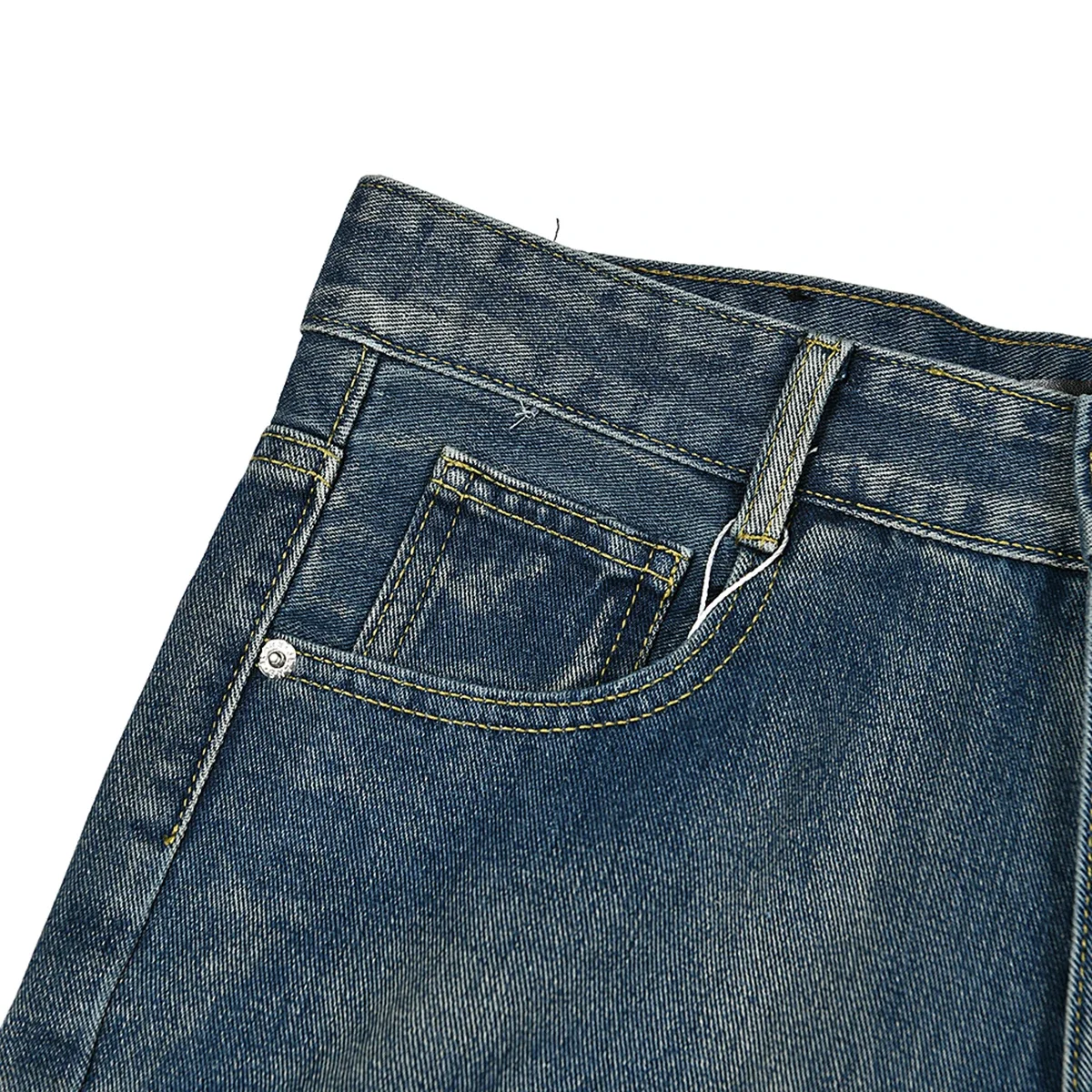 High Street Letter Embroidery Washed Blue Baggy Jeans for Men Straight Vintage Loose Casual Denim Pants Oversized Ropa Hombre