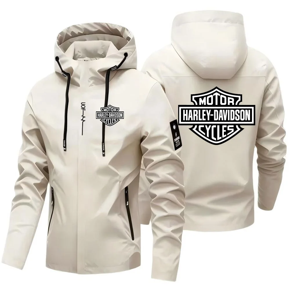 New Harley Davidson Autumn Man Motorcycle Hooded Jacket Outdoors Hiking Windbreaker Jacket Leisure Fashion Printed Zipper Coat