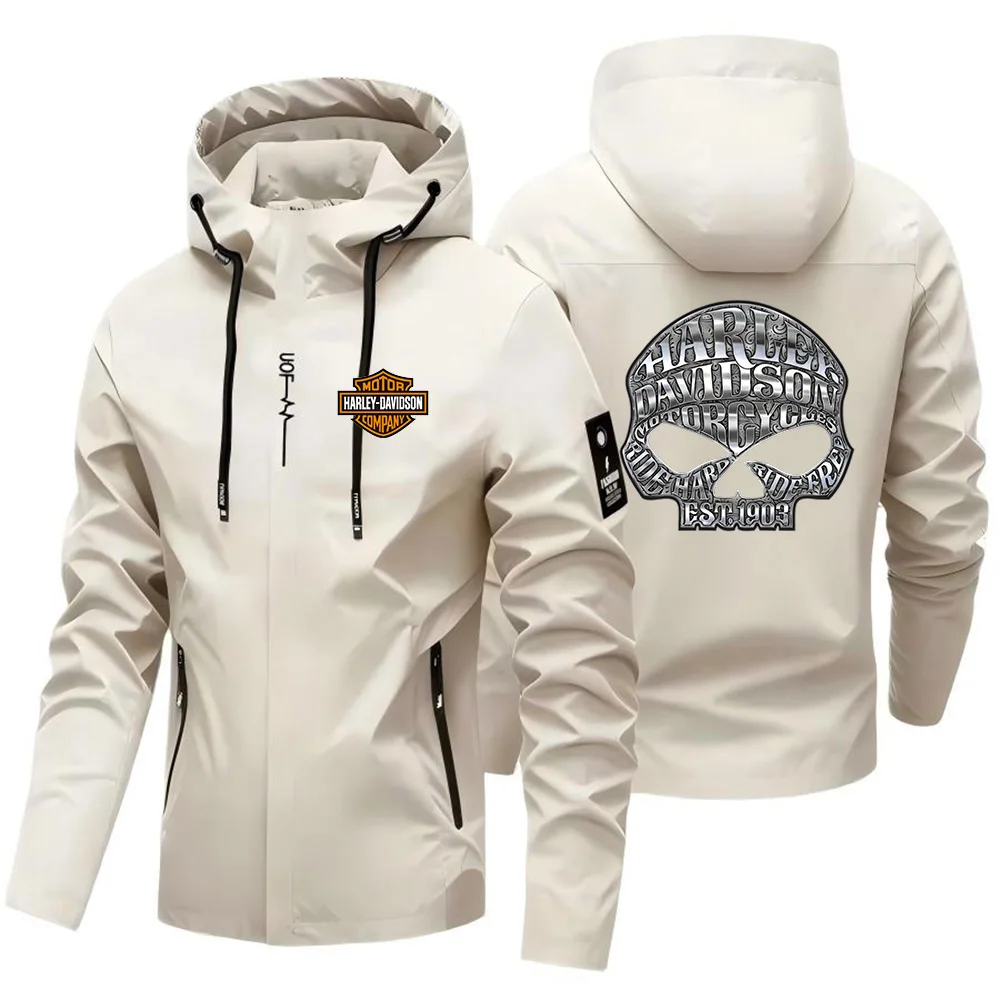 New Harley Davidson Autumn Man Motorcycle Hooded Jacket Outdoors Hiking Windbreaker Jacket Leisure Fashion Printed Zipper Coat