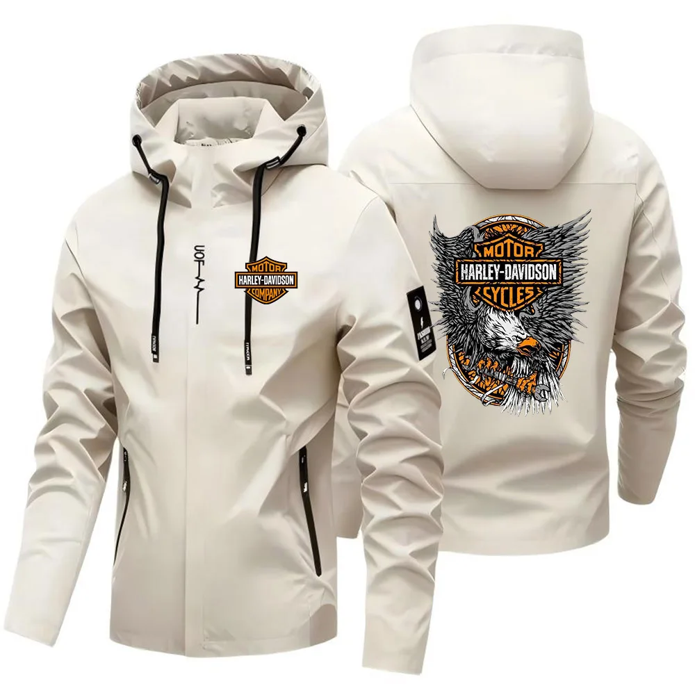 New Harley Davidson Autumn Man Motorcycle Hooded Jacket Outdoors Hiking Windbreaker Jacket Leisure Fashion Printed Zipper Coat