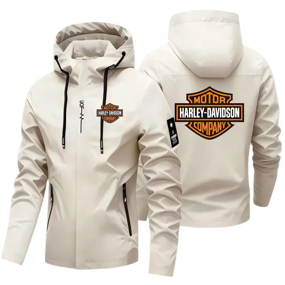 New Harley Davidson Autumn Man Motorcycle Hooded Jacket Outdoors Hiking Windbreaker Jacket Leisure Fashion Printed Zipper Coat