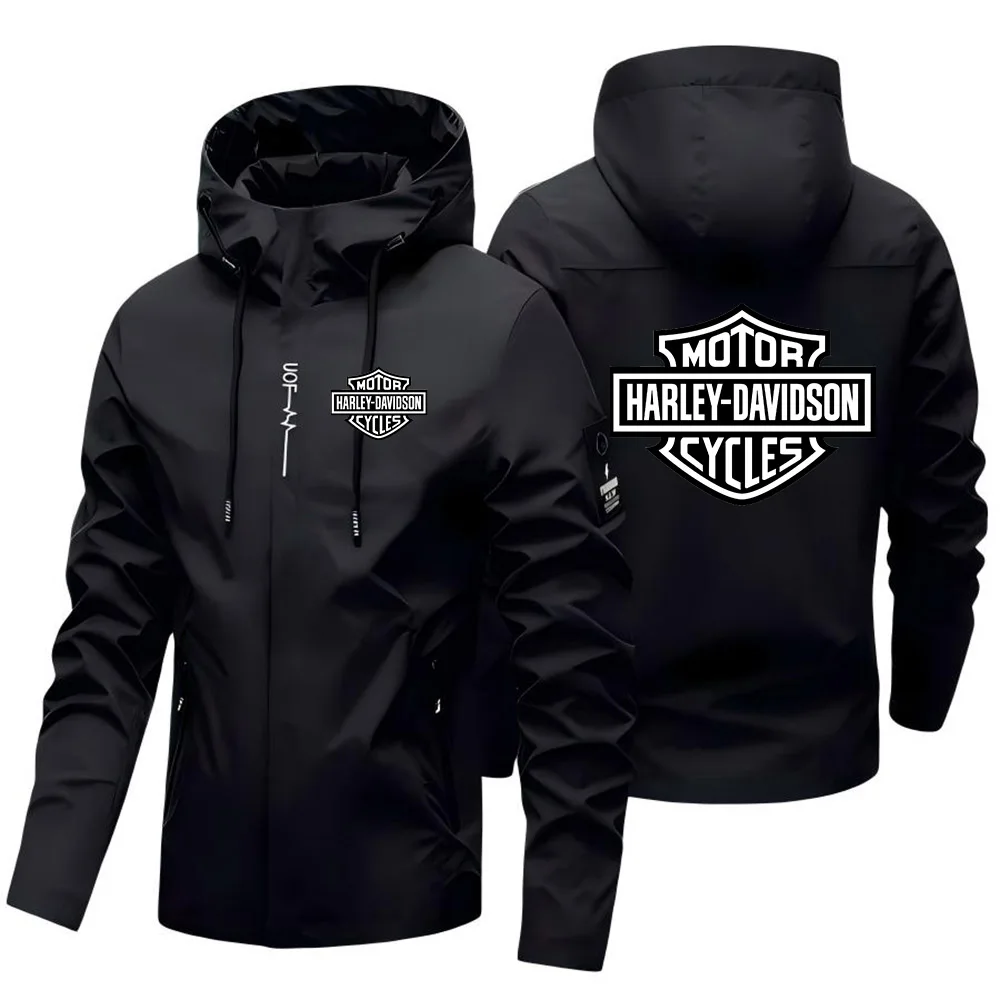 New Harley Davidson Autumn Man Motorcycle Hooded Jacket Outdoors Hiking Windbreaker Jacket Leisure Fashion Printed Zipper Coat