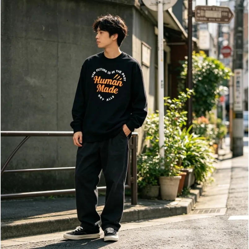 2026 New Human Made Logo Print Crewneck Long Sleeve T Shirt Couple Unisex Top