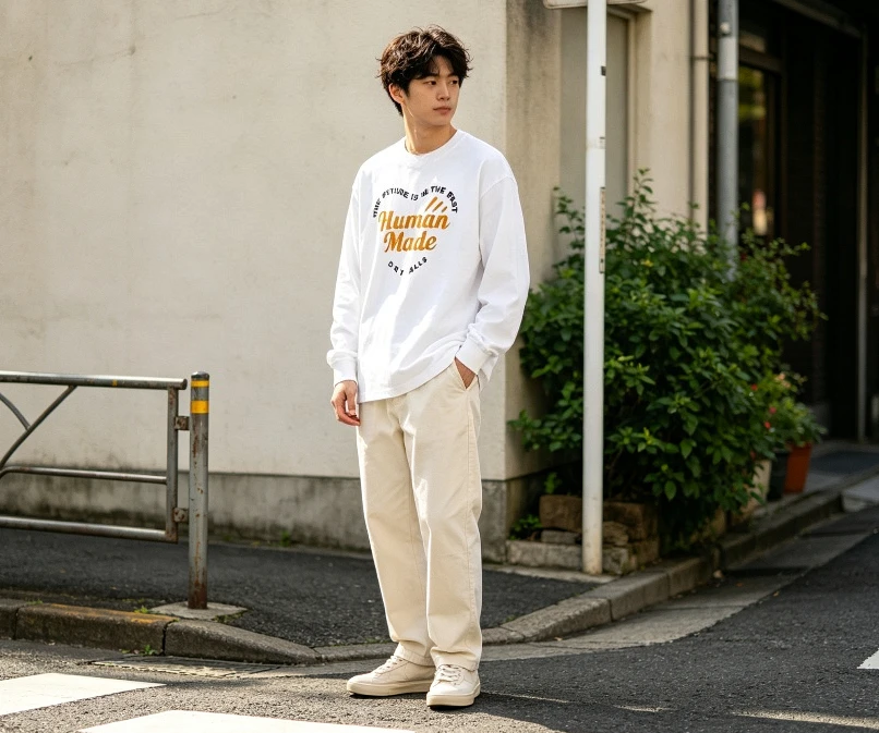 2026 New Human Made Logo Print Crewneck Long Sleeve T Shirt Couple Unisex Top
