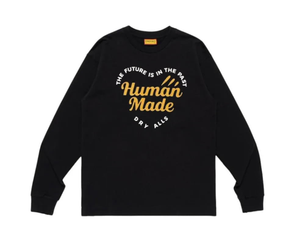 2026 New Human Made Logo Print Crewneck Long Sleeve T Shirt Couple Unisex Top