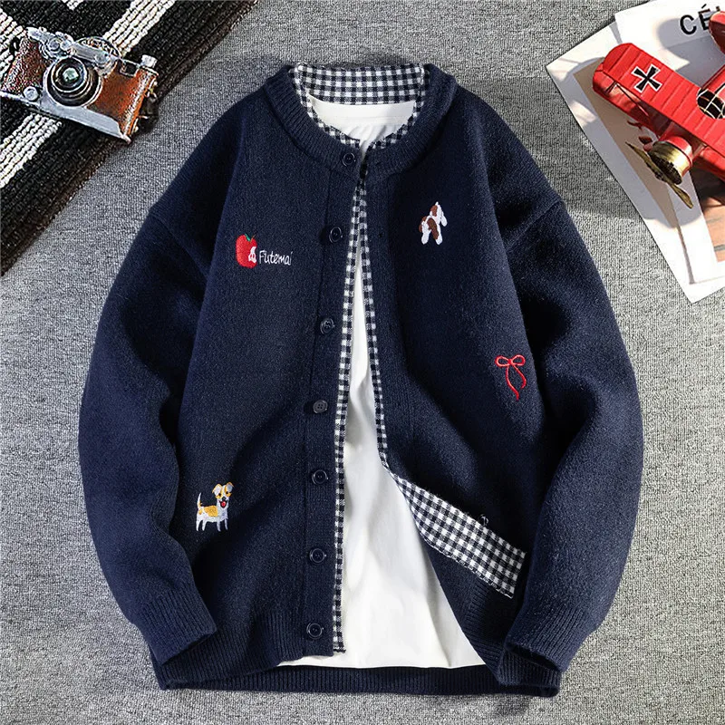 Men's Autumn Winter Knitted Cardigan Single Breasted Embroidered Warm Sweater Jacket Fashionable and Trendy Brand Men's Clothing