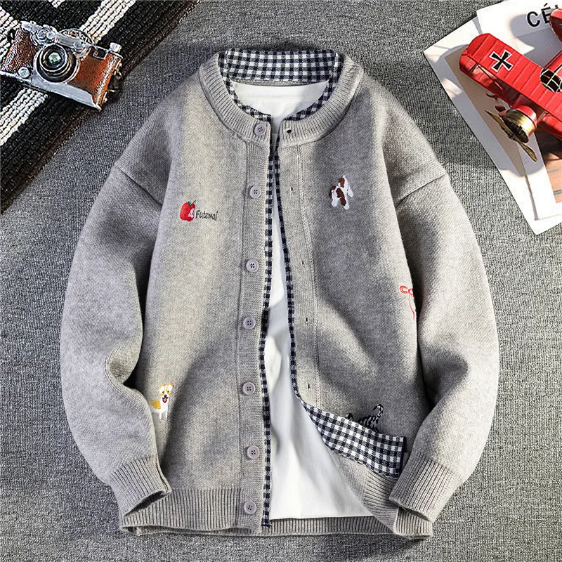 Men's Autumn Winter Knitted Cardigan Single Breasted Embroidered Warm Sweater Jacket Fashionable and Trendy Brand Men's Clothing