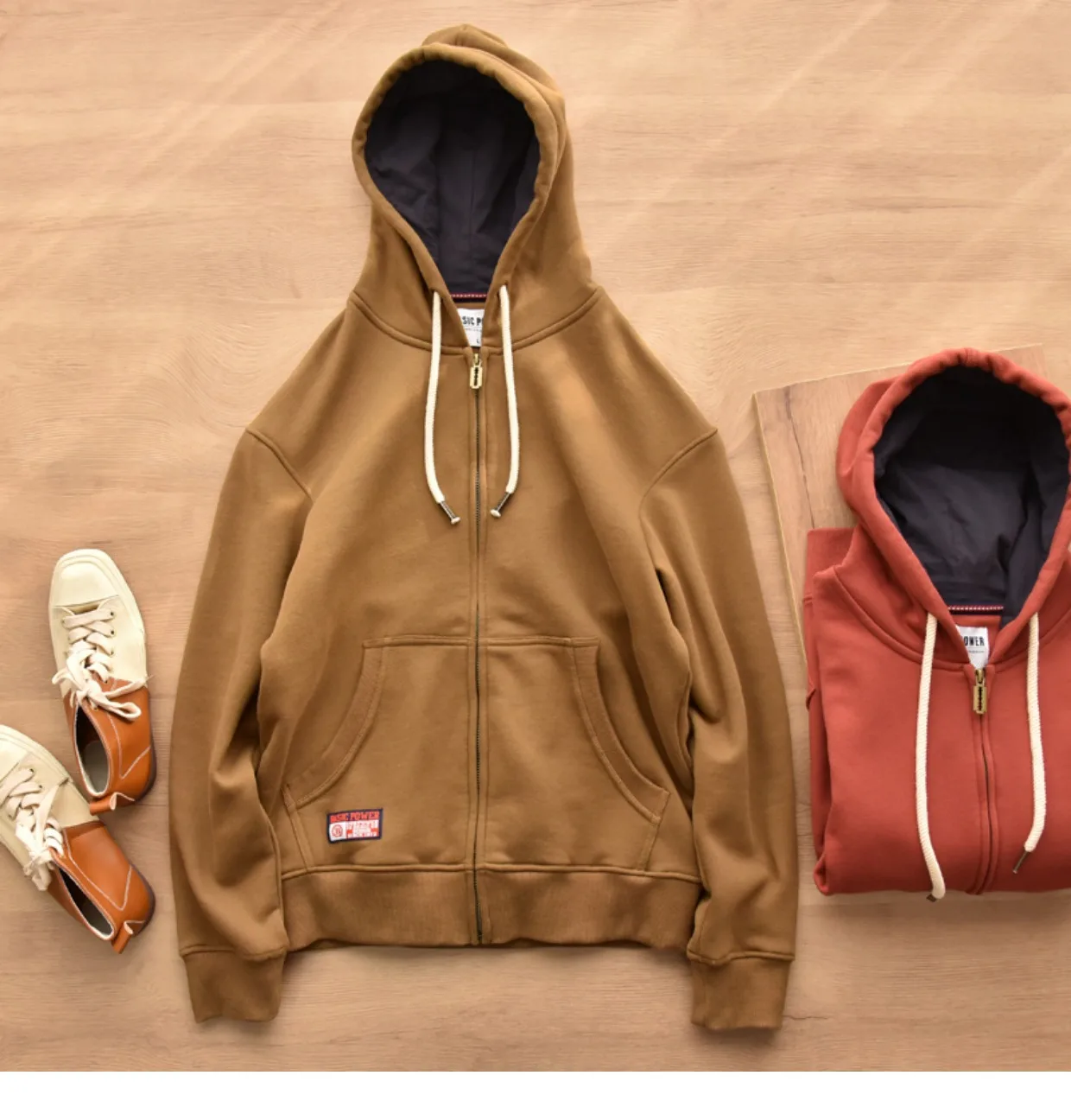 Spring Winter New American Heavyweight Knitted Cardigan Hoodies Men's Fashion Long Sleeve Hooded Thick Velvet Casual Sweatshirts