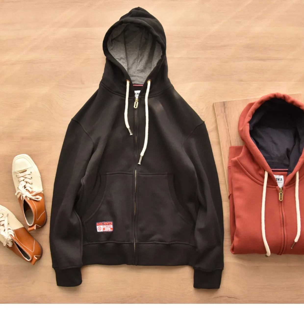Spring Winter New American Heavyweight Knitted Cardigan Hoodies Men's Fashion Long Sleeve Hooded Thick Velvet Casual Sweatshirts