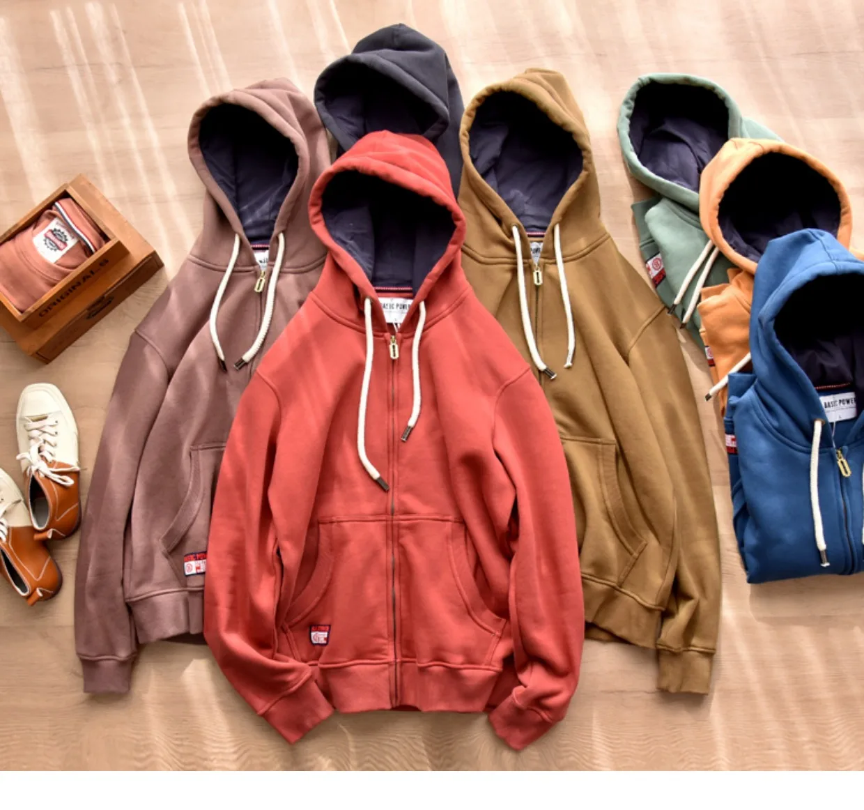 Spring Winter New American Heavyweight Knitted Cardigan Hoodies Men's Fashion Long Sleeve Hooded Thick Velvet Casual Sweatshirts