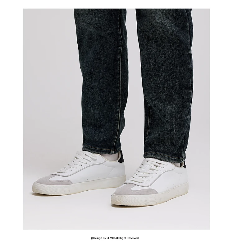 Semir Men Jeans Fleece Lined Stretch Skinny Fit Whisker Wash 2026 Vintage Commuter Warm Slim Urban Casual Denim Trousers