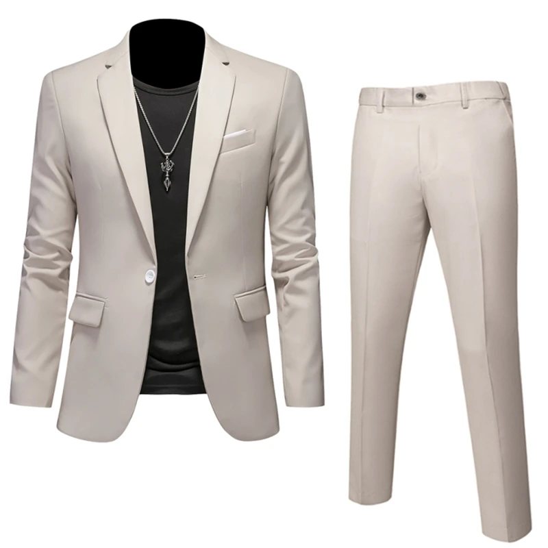 Plus Size 6XL 5XL Men's Suit Coat+2 Piece Pants/Business Fashion Office Dress/Slim Fit High Quality Groom Wedding Dress Suit Set