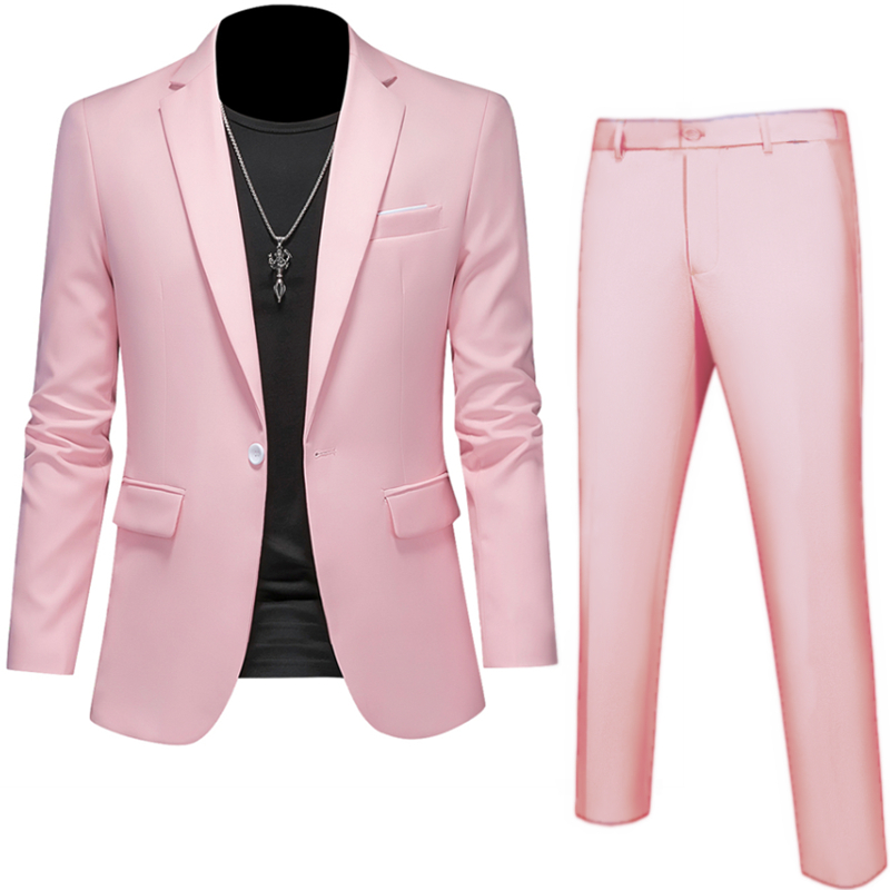 Plus Size 6XL 5XL Men's Suit Coat+2 Piece Pants/Business Fashion Office Dress/Slim Fit High Quality Groom Wedding Dress Suit Set