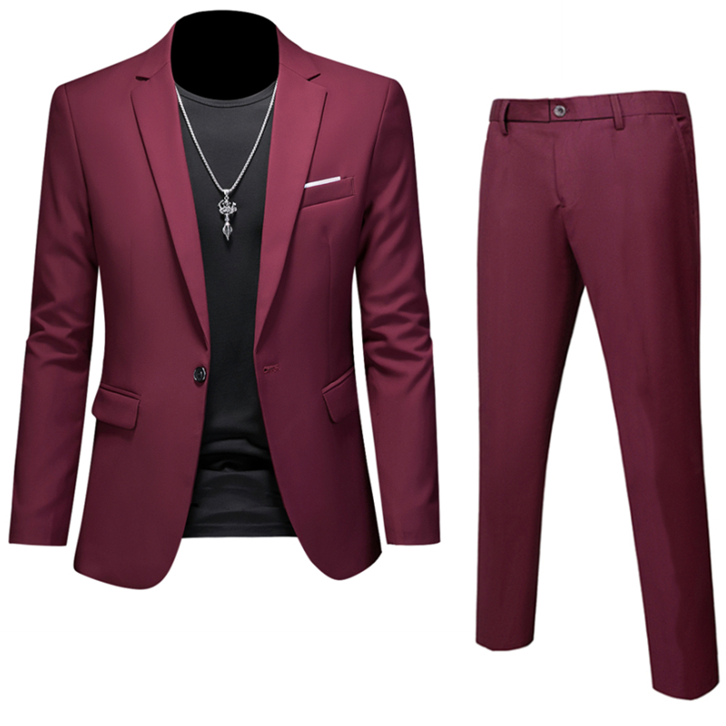 Plus Size 6XL 5XL Men's Suit Coat+2 Piece Pants/Business Fashion Office Dress/Slim Fit High Quality Groom Wedding Dress Suit Set