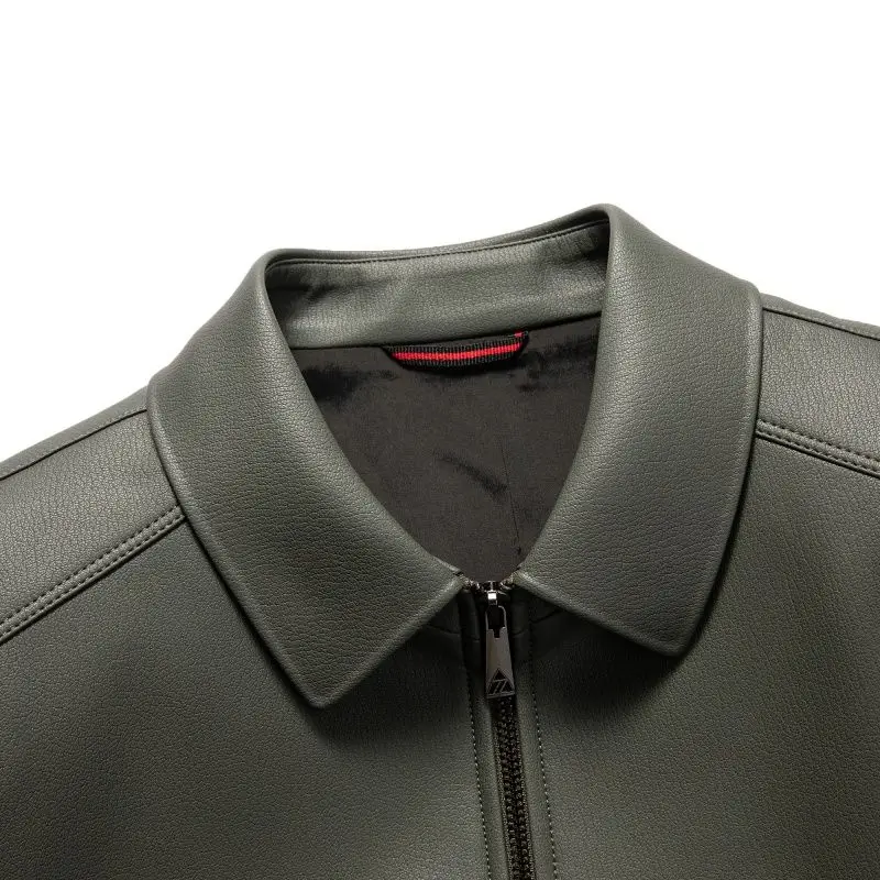 Spring and Autumn's New Haining Casual Leather Jacket, Men's Lapel Leather Jacket, High-End Large-Sized Goatskin Coat