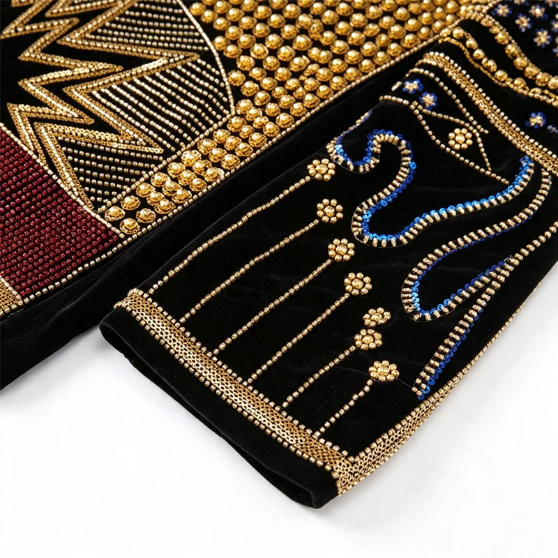 Men African Inspired Multicolor Sequin Blazer Shawl Lapel Gold Geometric Pattern Slim Fit Jacket Wedding Groom Tuxedo For Party Prom