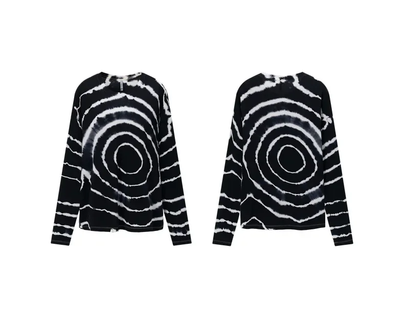 Men's Black & White Tie-Dye Merino Wool Long Sleeve T-Shirt – Soft & Stretchy Outdoor Base Hiking & Running