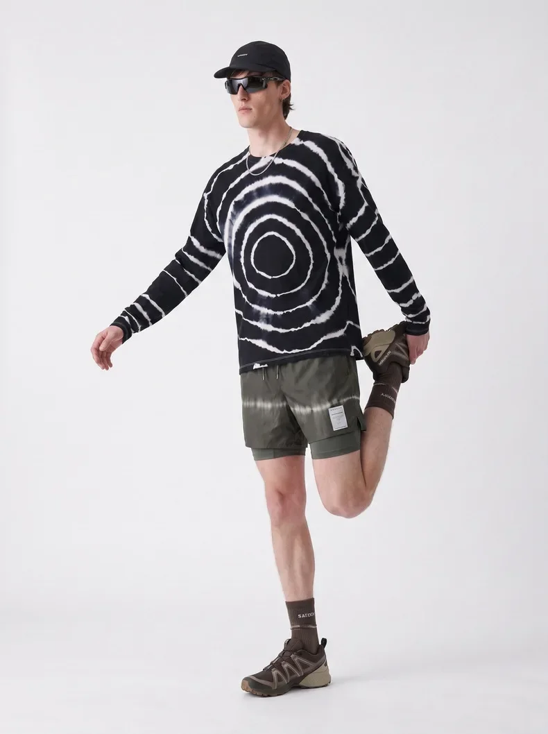 Men's Black & White Tie-Dye Merino Wool Long Sleeve T-Shirt – Soft & Stretchy Outdoor Base Hiking & Running