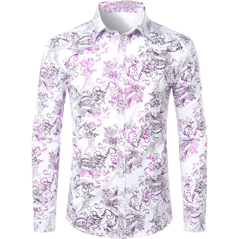 2024 Men's New Comfortable Retro Long Sleeve Shirts New Casual Design Shirt Fashion 3D Printed Flower Pattern Men's Clothing