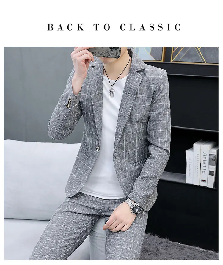 Korean Slim Fit Two-Piece Suit Set Casual Trendy British Style Spring Autumn Handsome Coat with Trousers Hair Stylist Fashion