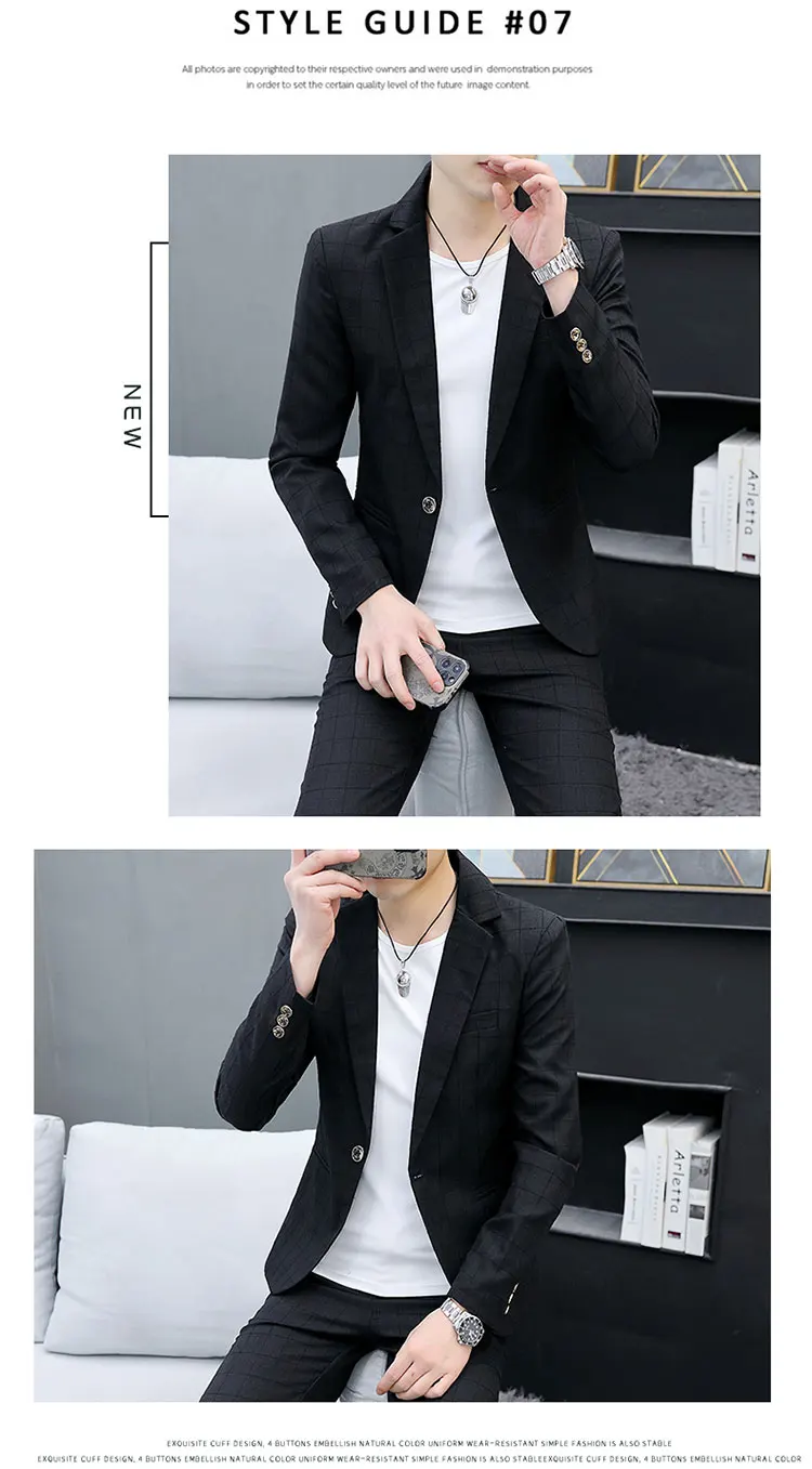 Korean Slim Fit Two-Piece Suit Set Casual Trendy British Style Spring Autumn Handsome Coat with Trousers Hair Stylist Fashion