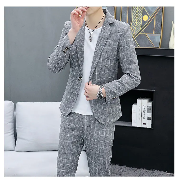 Korean Slim Fit Two-Piece Suit Set Casual Trendy British Style Spring Autumn Handsome Coat with Trousers Hair Stylist Fashion
