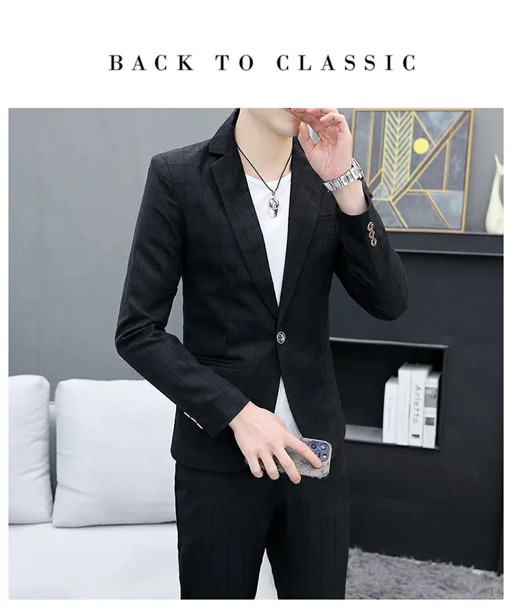 Korean Slim Fit Two-Piece Suit Set Casual Trendy British Style Spring Autumn Handsome Coat with Trousers Hair Stylist Fashion