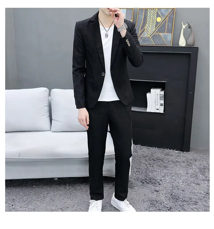 Korean Slim Fit Two-Piece Suit Set Casual Trendy British Style Spring Autumn Handsome Coat with Trousers Hair Stylist Fashion