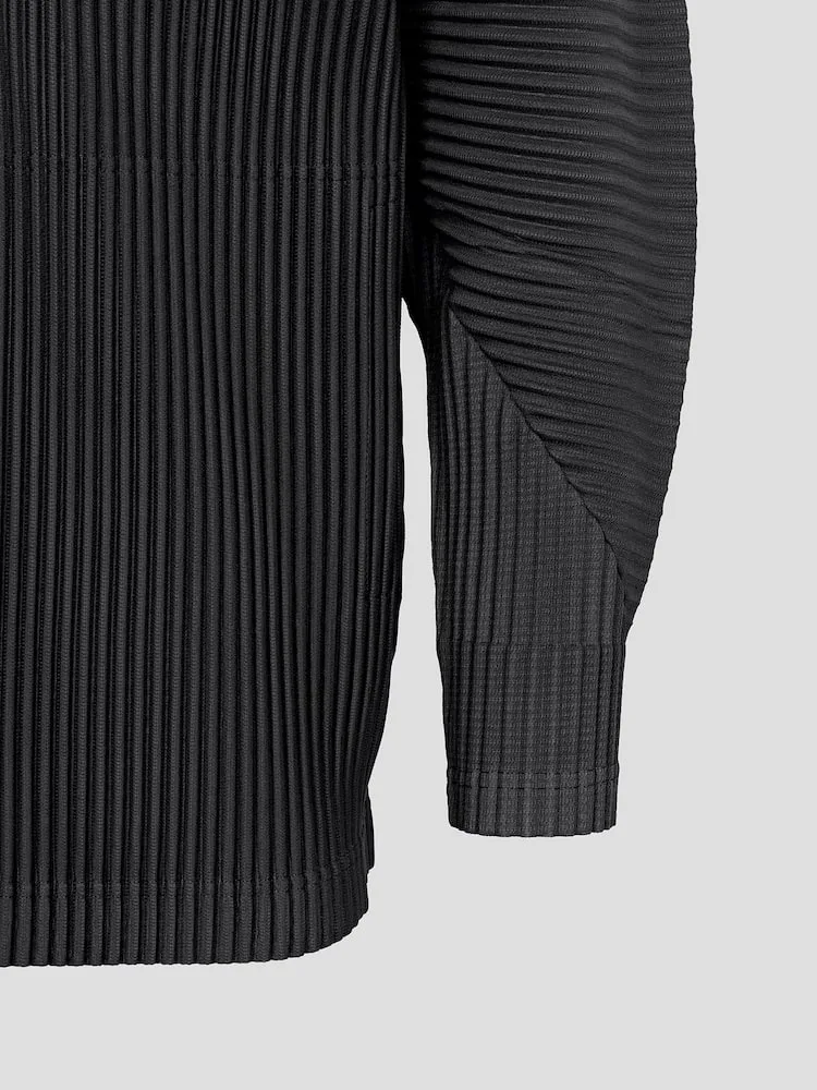 Miyake Pleated Drawstring Hooded Cardigan Men Wrinkle Resistant Relaxed Fit Long Sleeve Casual Top