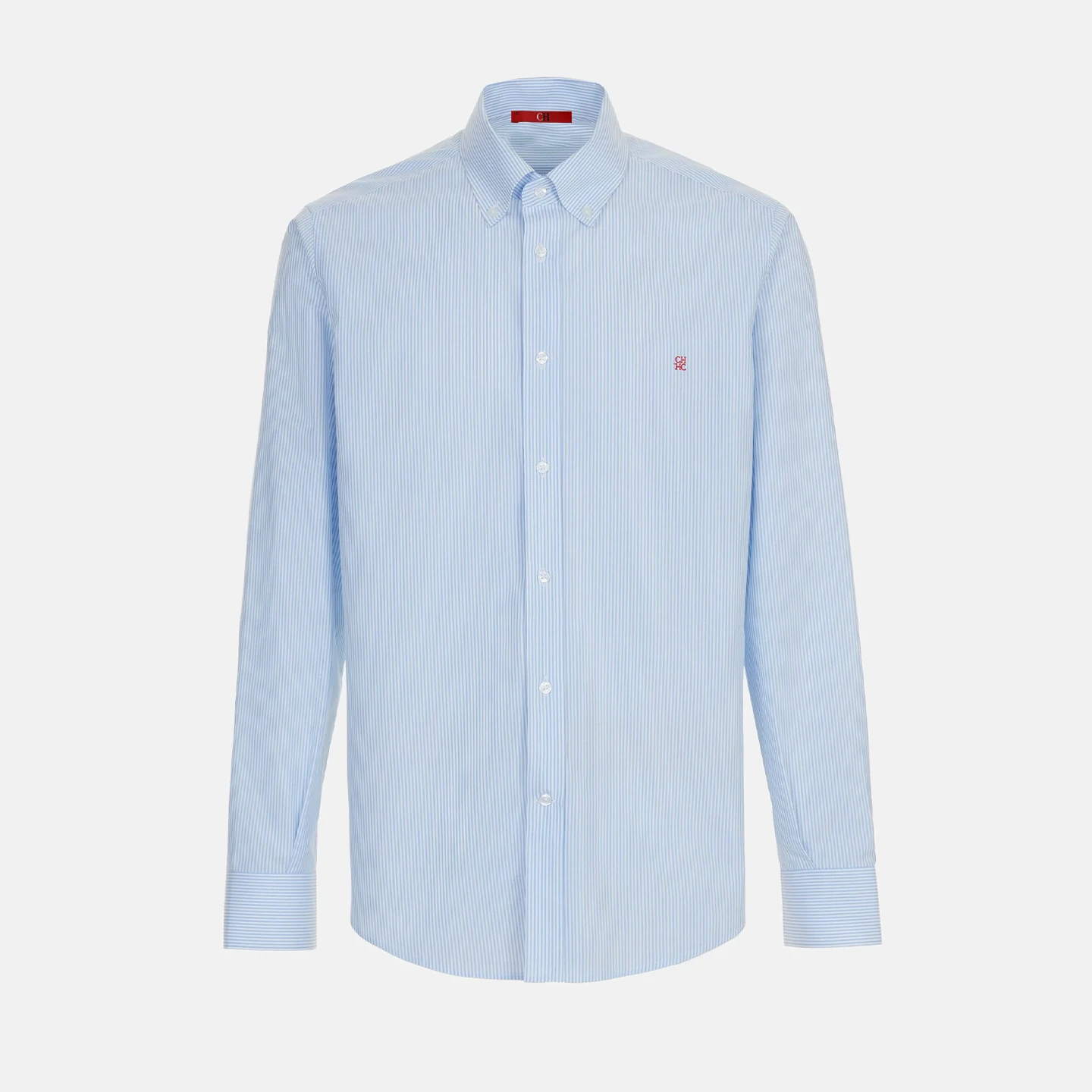 CH Letter Embroidered Solid Color Stripe Long Sleeve Shirt Men Point Collar Regular Fit Luxury Touch Premium Cotton Tops
