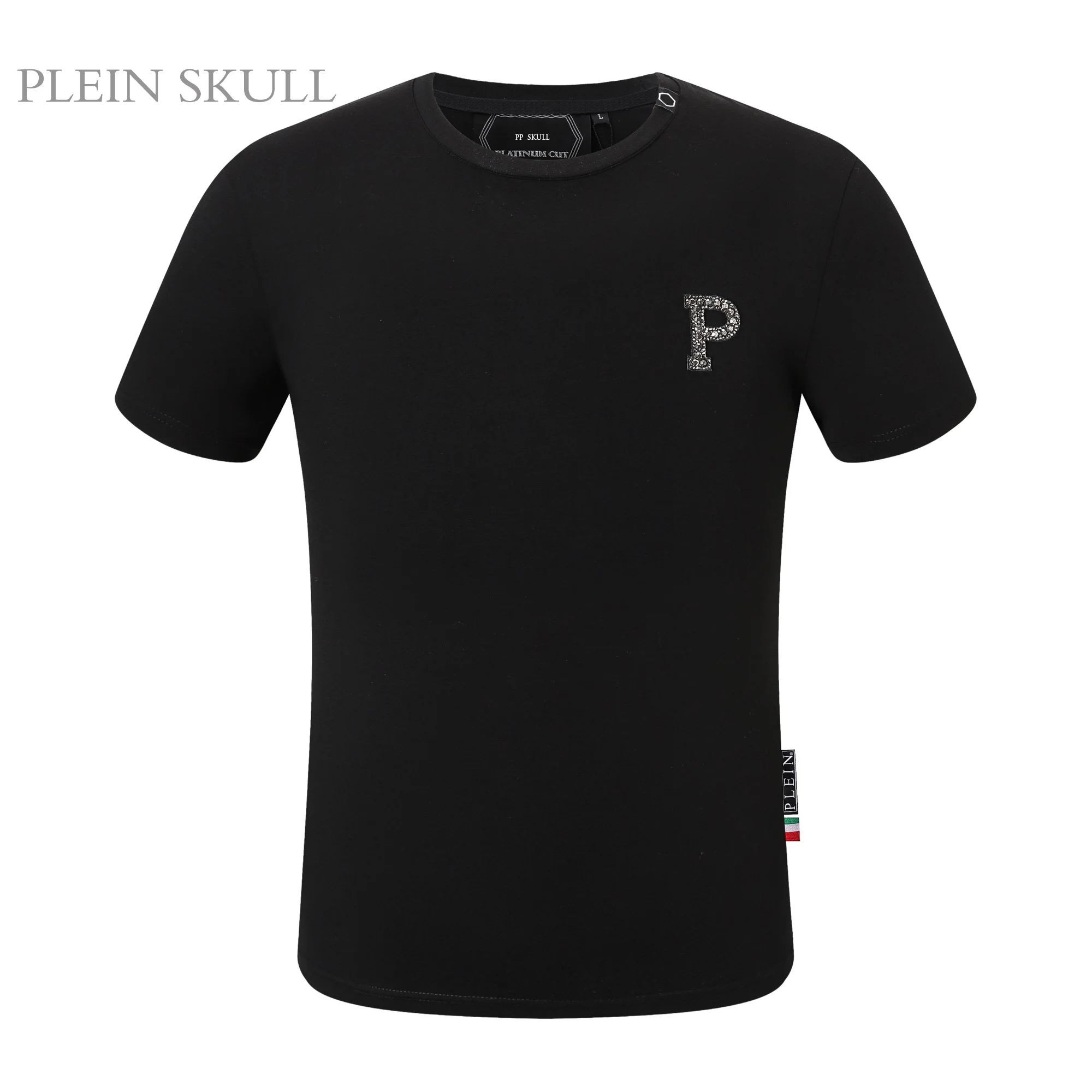 PLEIN SKULL Men's High Stretch Short Sleeve Top Classic Summer Breathable High Street T-shirt Round Neck Business Sports shirt