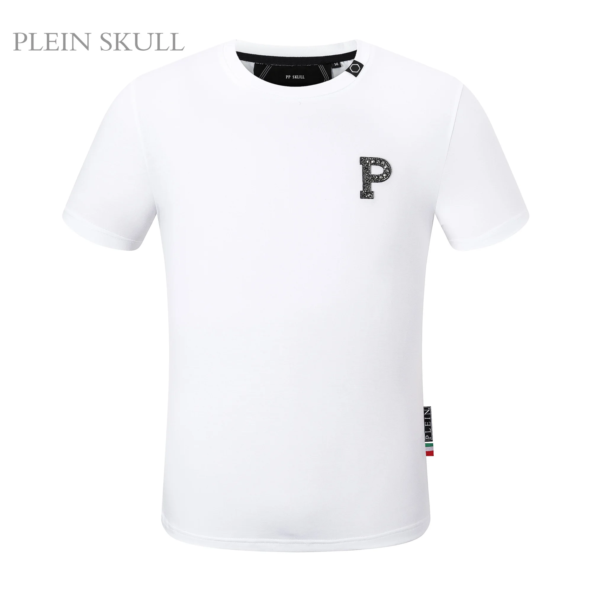 PLEIN SKULL Men's High Stretch Short Sleeve Top Classic Summer Breathable High Street T-shirt Round Neck Business Sports shirt