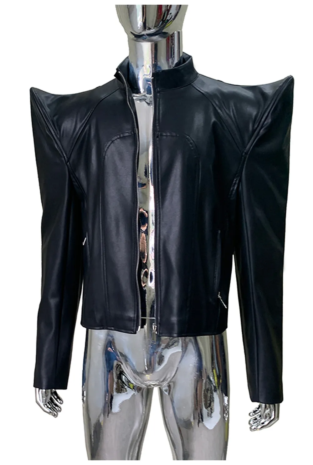 Nerazzurri Spring Autumn Cool Black Short Pu Leather Jacket Men Shoulder Pads Long Sleeve Luxury Streetwear Zip Up Clothes 2026