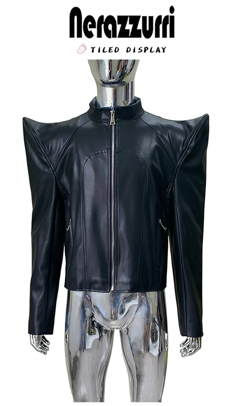 Nerazzurri Spring Autumn Cool Black Short Pu Leather Jacket Men Shoulder Pads Long Sleeve Luxury Streetwear Zip Up Clothes 2026