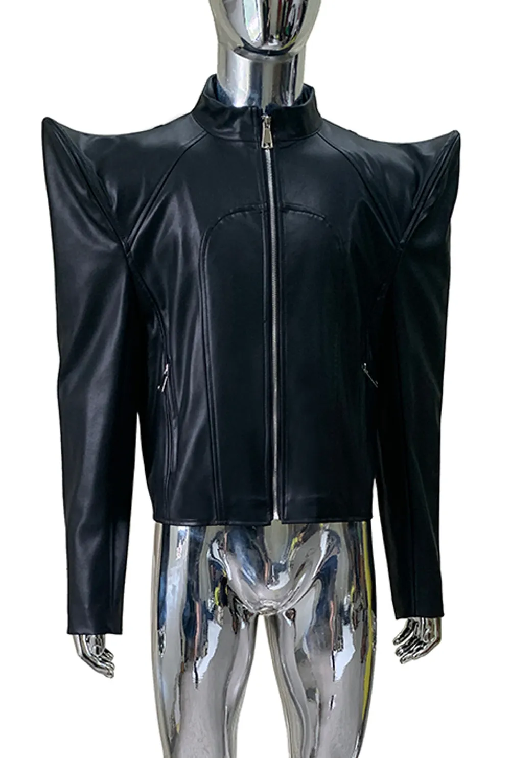 Nerazzurri Spring Autumn Cool Black Short Pu Leather Jacket Men Shoulder Pads Long Sleeve Luxury Streetwear Zip Up Clothes 2026