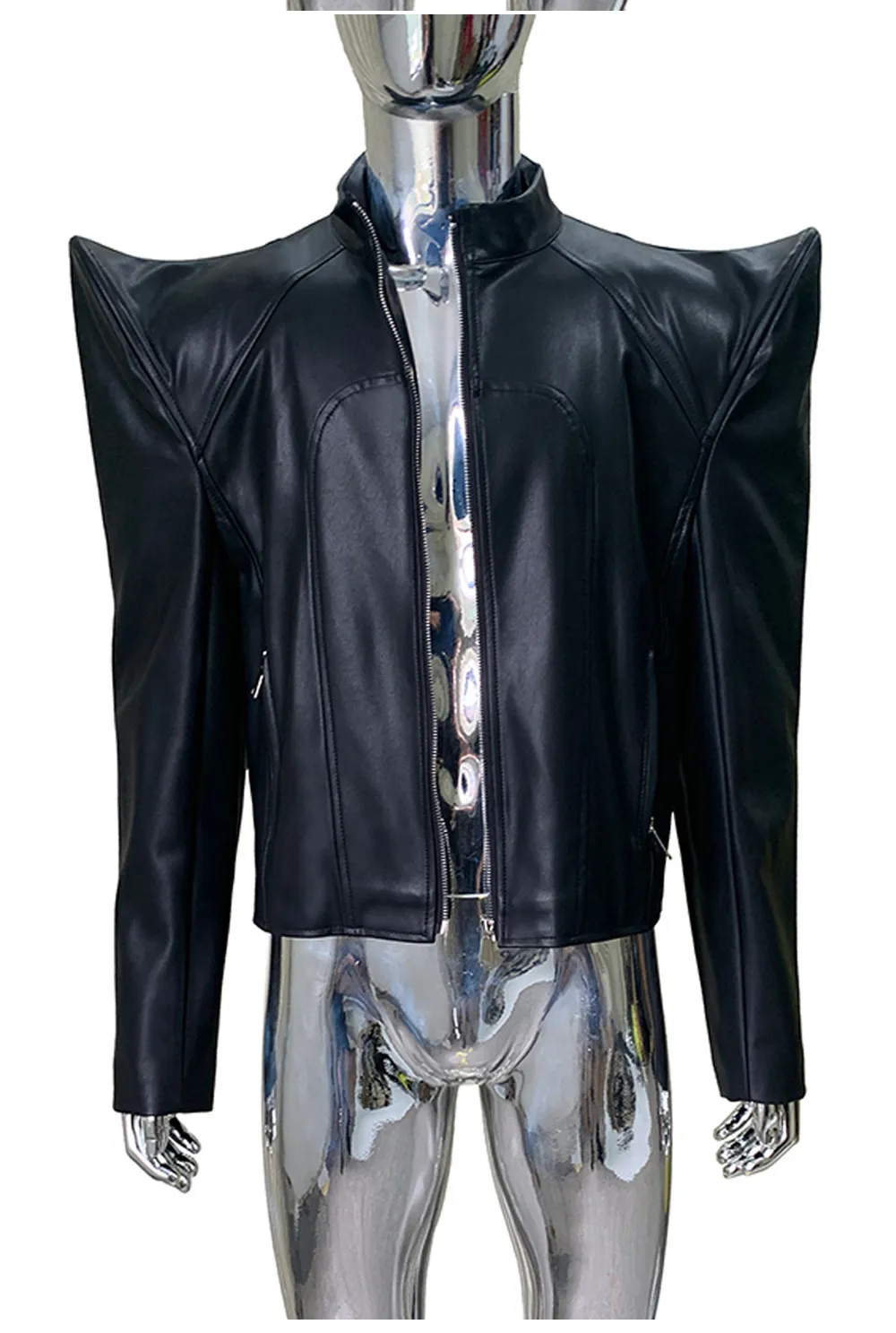 Nerazzurri Spring Autumn Cool Black Short Pu Leather Jacket Men Shoulder Pads Long Sleeve Luxury Streetwear Zip Up Clothes 2026