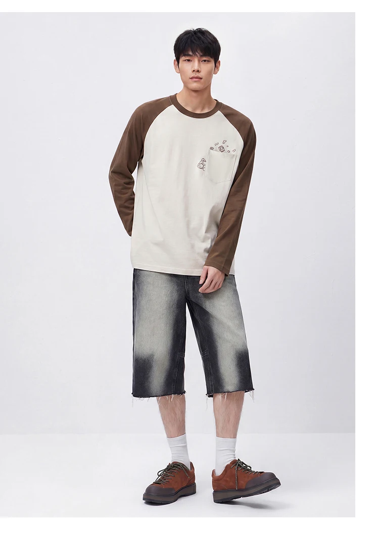 Semir Men Tshirt Long Sleeve Raglan Sleeve Retro College Style 2026 Autumn Couple Pullover Casual Everyday Top Daily