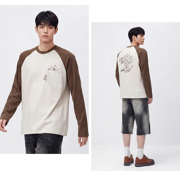 Semir Men Tshirt Long Sleeve Raglan Sleeve Retro College Style 2026 Autumn Couple Pullover Casual Everyday Top Daily