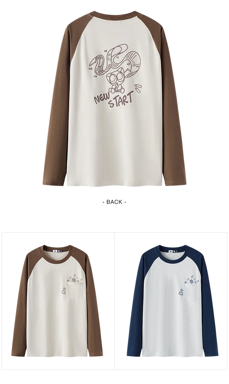 Semir Men Tshirt Long Sleeve Raglan Sleeve Retro College Style 2026 Autumn Couple Pullover Casual Everyday Top Daily
