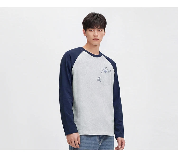 Semir Men Tshirt Long Sleeve Raglan Sleeve Retro College Style 2026 Autumn Couple Pullover Casual Everyday Top Daily