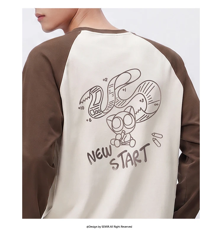 Semir Men Tshirt Long Sleeve Raglan Sleeve Retro College Style 2026 Autumn Couple Pullover Casual Everyday Top Daily