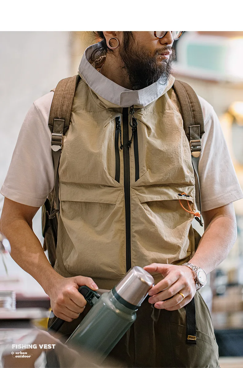 Maden Outdoor Quick Dry Men's Vest Multi-pocket Hooded Camping Fishing Mountain Waistcoat Tactical Hunting Sleeveless Jackets