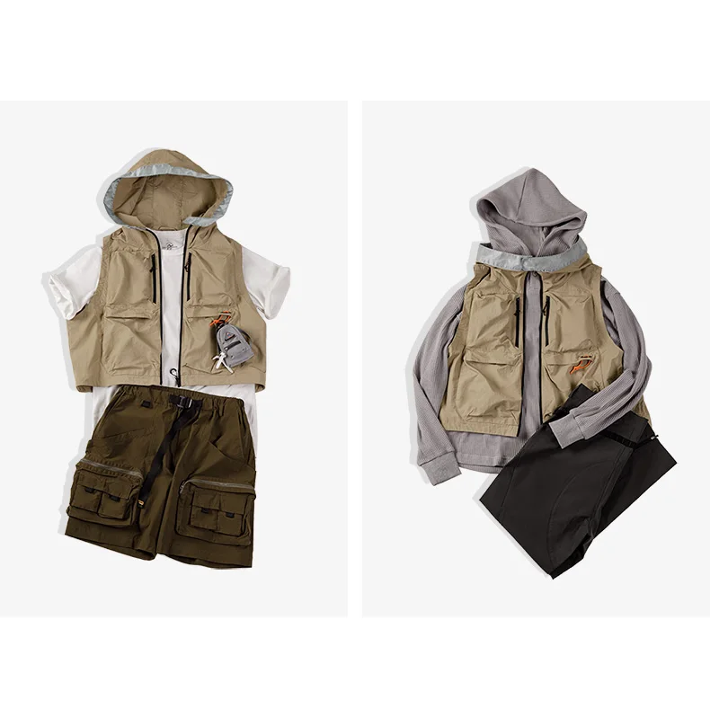 Maden Outdoor Quick Dry Men's Vest Multi-pocket Hooded Camping Fishing Mountain Waistcoat Tactical Hunting Sleeveless Jackets