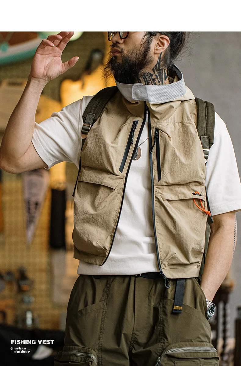 Maden Outdoor Quick Dry Men's Vest Multi-pocket Hooded Camping Fishing Mountain Waistcoat Tactical Hunting Sleeveless Jackets