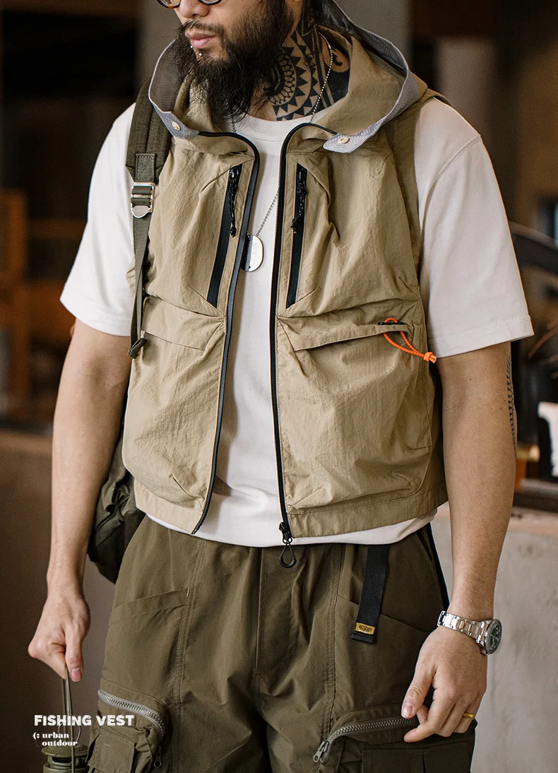 Maden Outdoor Quick Dry Men's Vest Multi-pocket Hooded Camping Fishing Mountain Waistcoat Tactical Hunting Sleeveless Jackets