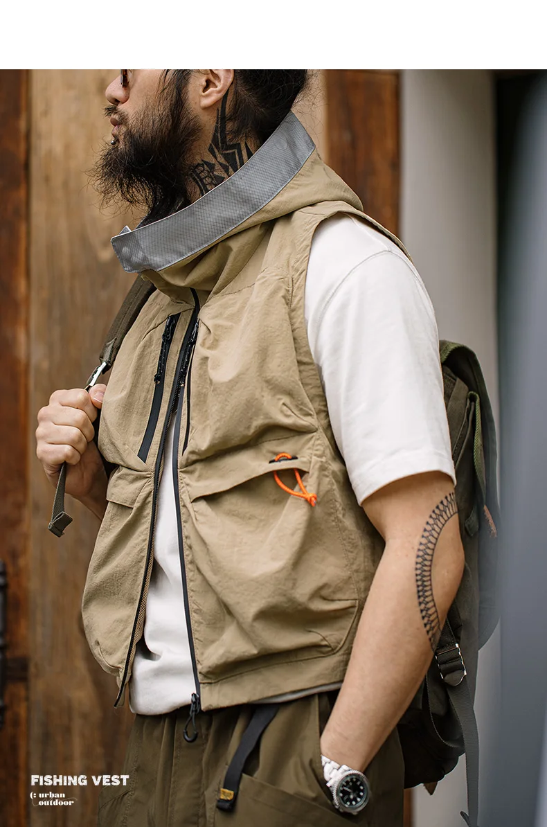 Maden Outdoor Quick Dry Men's Vest Multi-pocket Hooded Camping Fishing Mountain Waistcoat Tactical Hunting Sleeveless Jackets