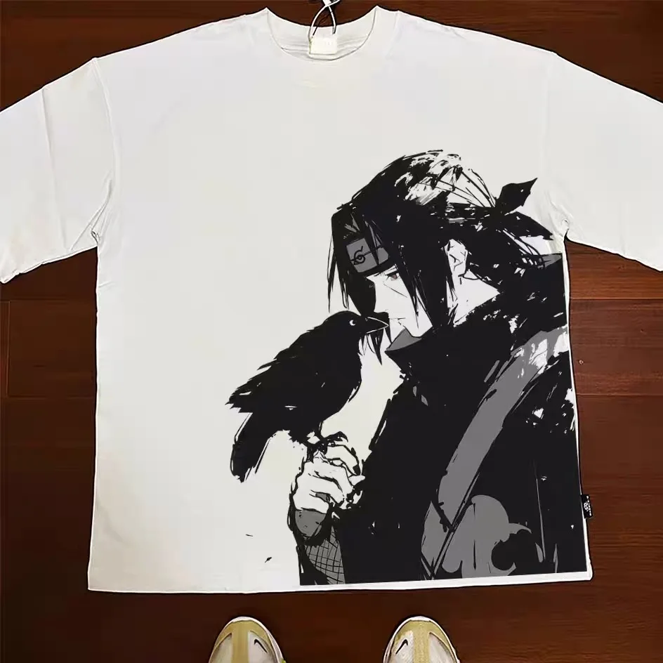 Men Washed Anime Naruto Print T Shirt Hip Hop Streetwear T-Shirt Harajuku Cotton Short Sleeve Casual Tshirt Summer Tops Tees